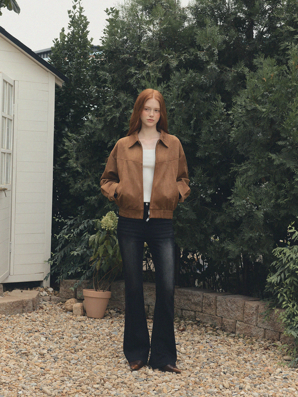 [TWEE] Loved Collar Blouson Jumper [Suede/ Leather]-1