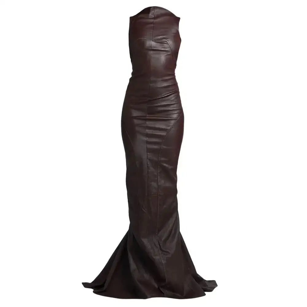 Women’s Elegant Burgundy Leather Evening Gown-2