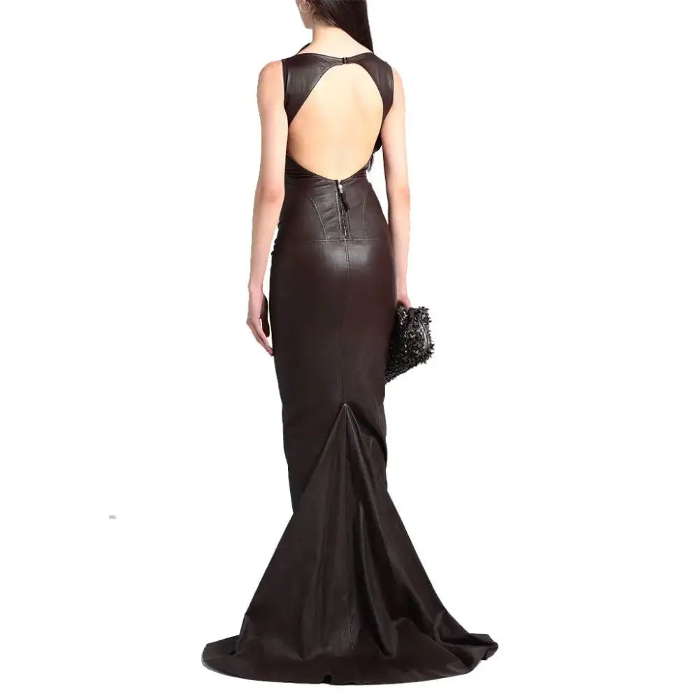 Women’s Elegant Burgundy Leather Evening Gown-1