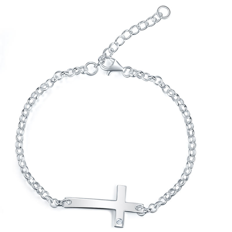 Kids Girl Gift Children Jewelry Solid 925 Sterling Silver Cross Bracelet XFB8008-0