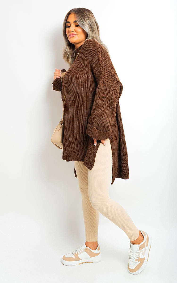 High Neck Oversized Long Sleeve Knitted Jumper-8
