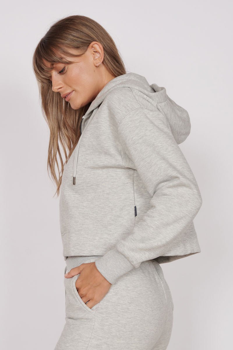 Rosa Light Grey Zip Through Cropped Hoodie-2