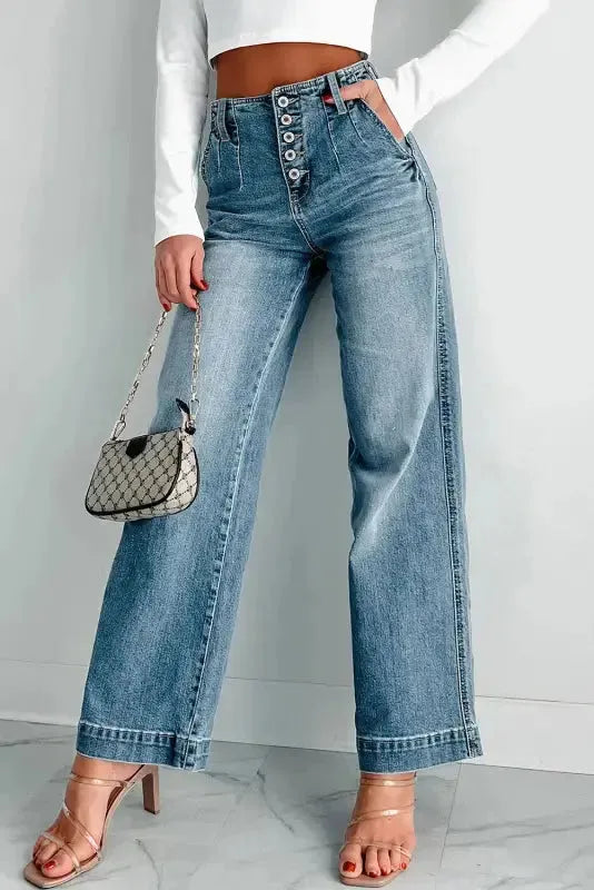 Loose Leg Straight Jeans - Dusk Blue Wash-0