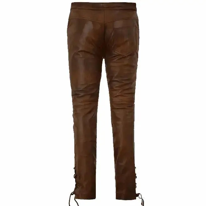 Tan Brown Leather Biker Jeans-1