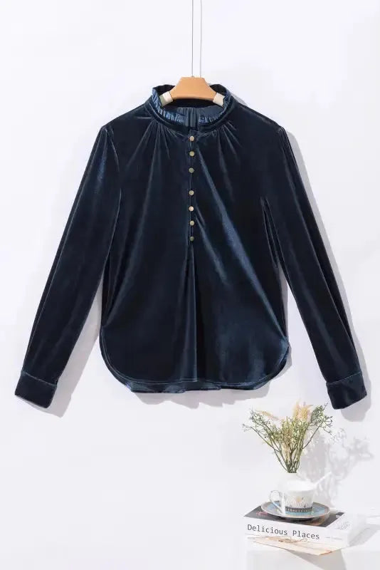 Navy Blue Velvet Top-3