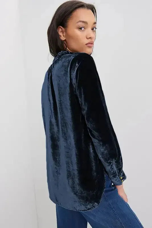 Navy Blue Velvet Top-1