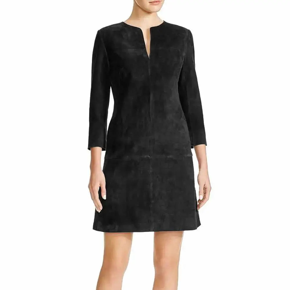 Women's Nubuck Leather Mini Party Dress-1