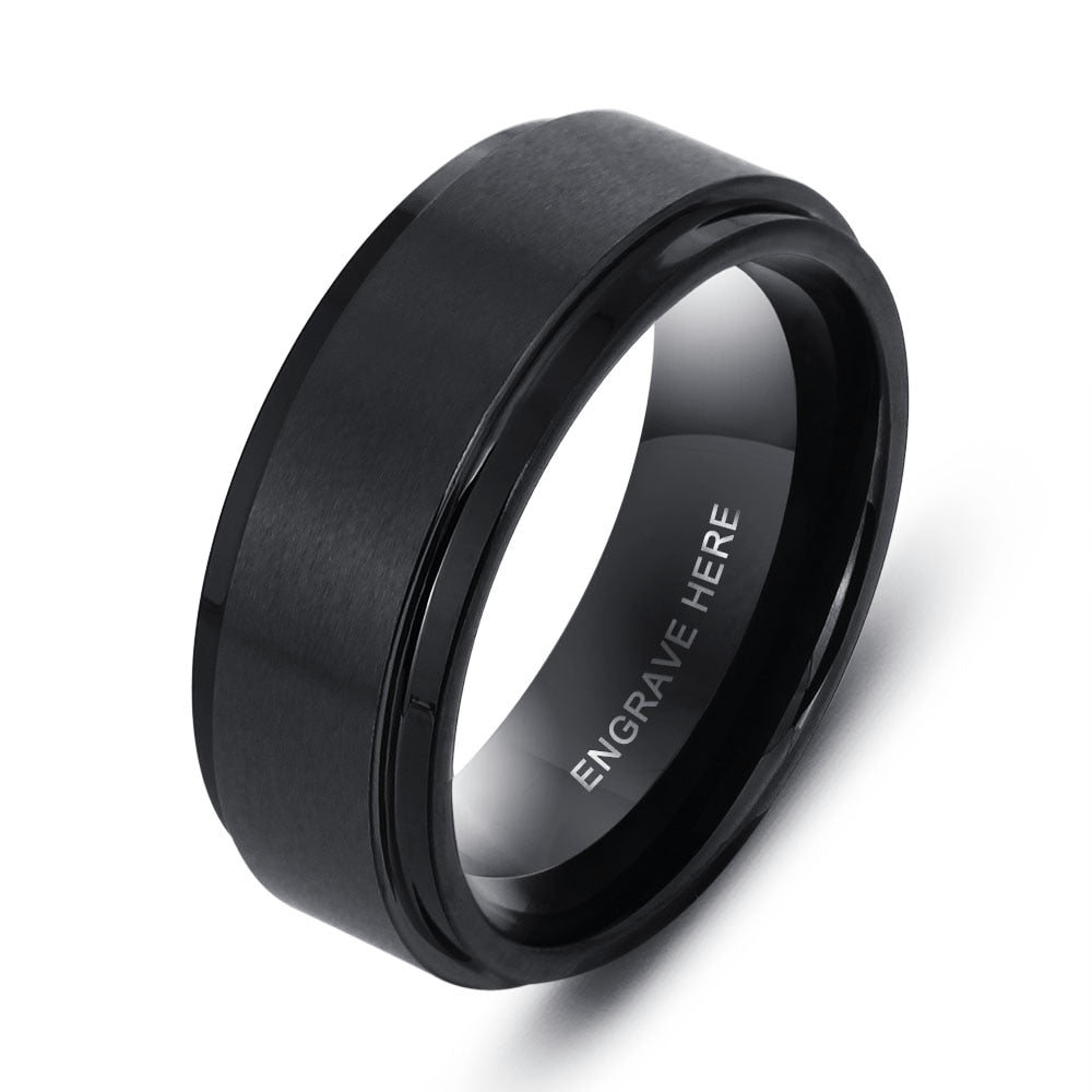 Personalized Engrave Name Rings for Men Black Stainless Steel Ring Fashion Male Jewelry Gift for Husbands (JewelOra RI103856)-3