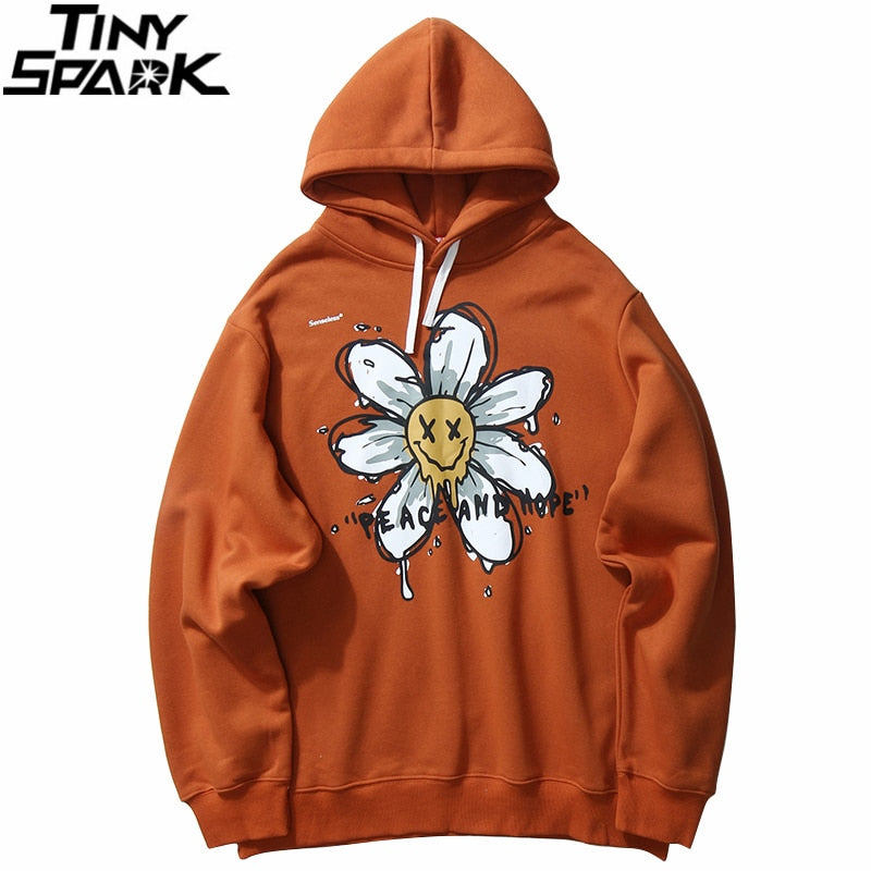 Harajuku Hoodie Sweatshirt Daisy Flower Mens Streetwear Hip Hop Hoodie Pullover Cotton Hooded Sweatshirt Fleece Winter-0