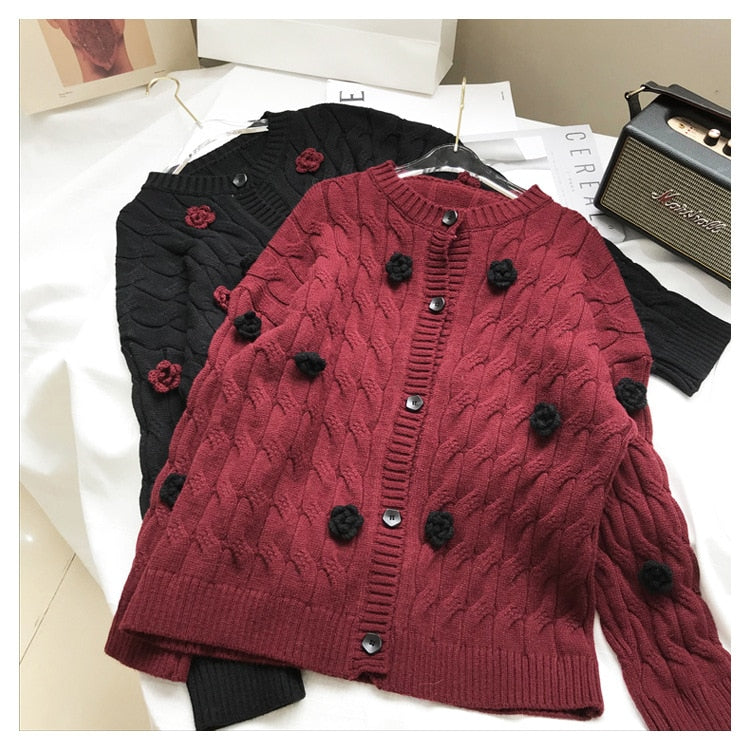 High Quality Women Winter Embroidered Floral Cardigan Sweater Outwear Knit Female Clothes Christmas Luxury-2