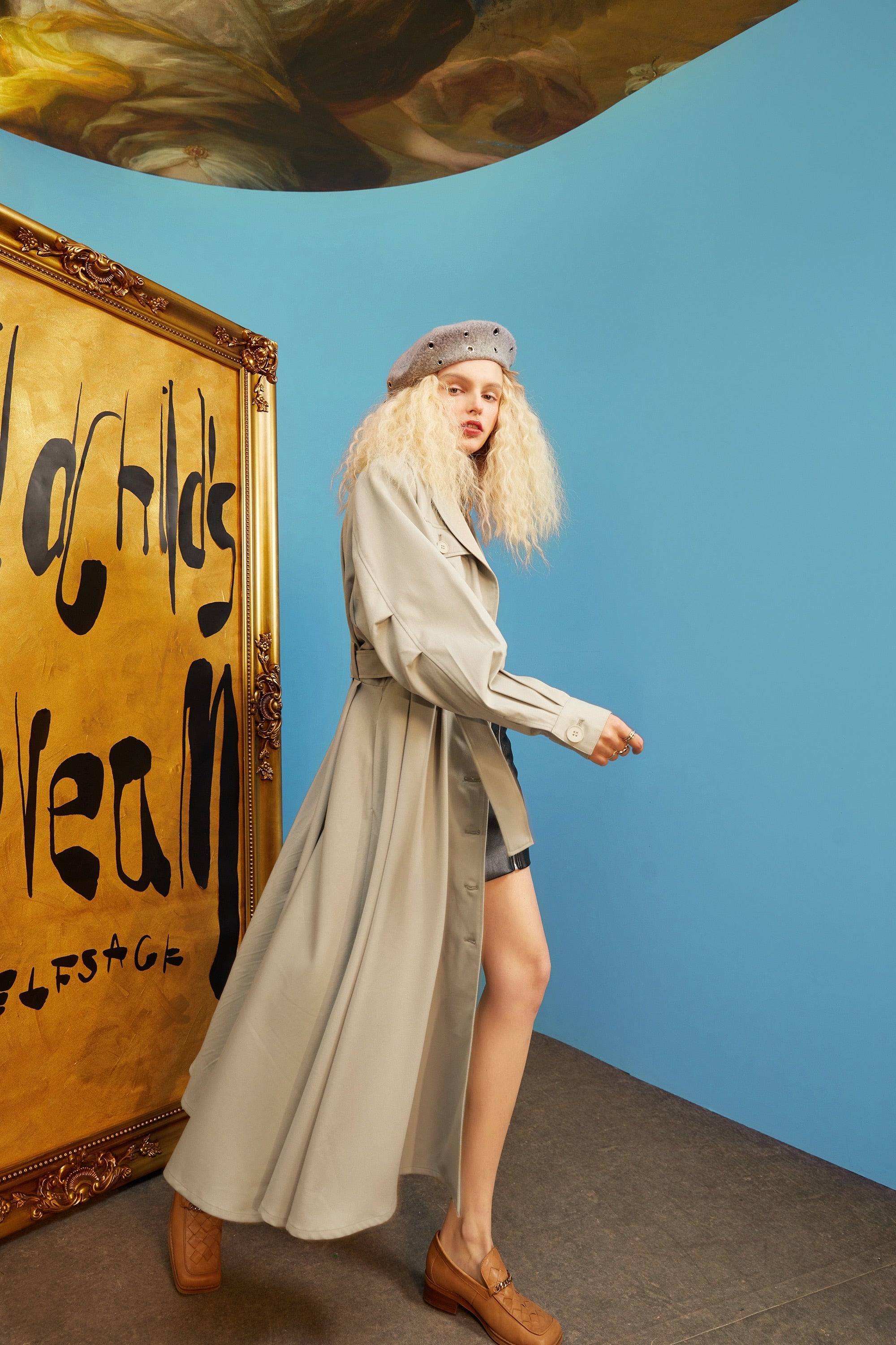 Green Solid Single Breasted Oversize Casual Women Trench Coat,Spring Full Sleeve Korean Office Ladies Daily Outwear-1