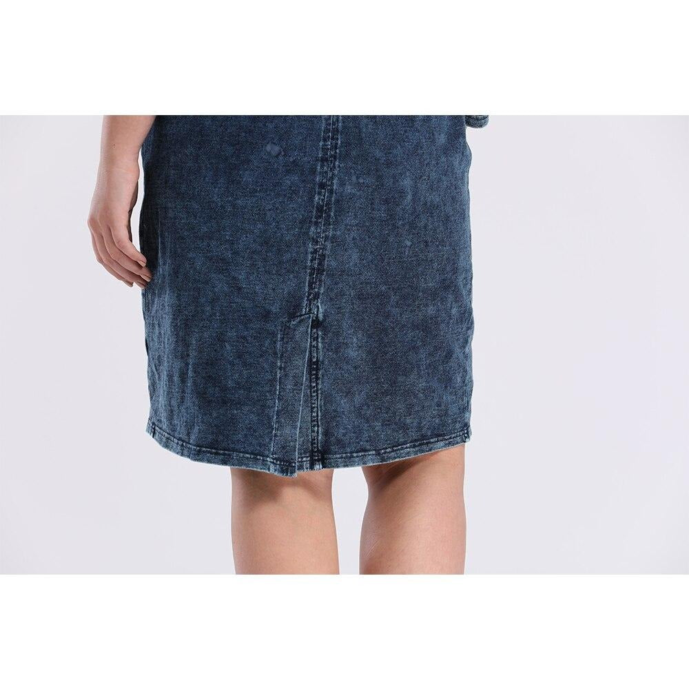 Women's Plus Size Denim Dress Elasticity Knitted Denim Dresses Slim Fit Casual Dress  Knee-Length Midi Dress-4
