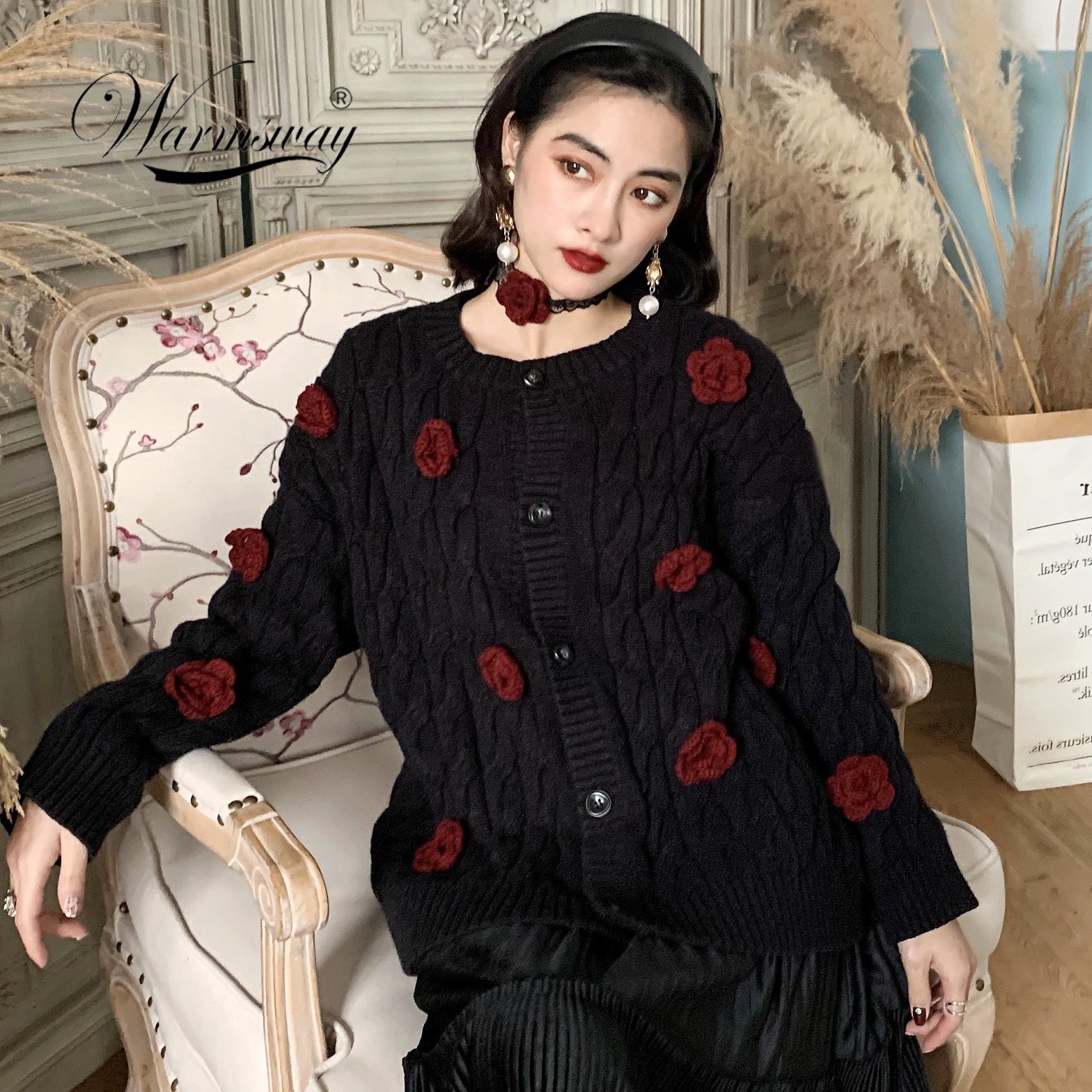 High Quality Women Winter Embroidered Floral Cardigan Sweater Outwear Knit Female Clothes Christmas Luxury-0