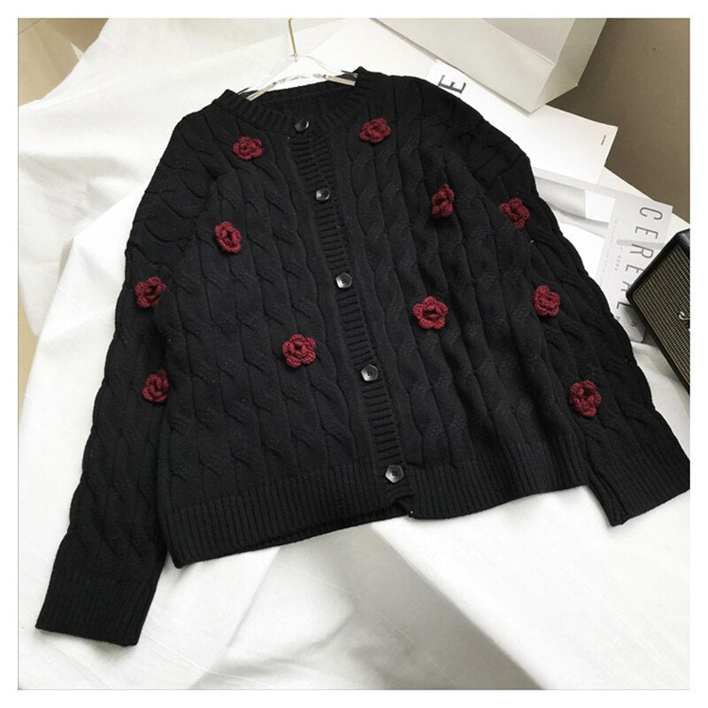 High Quality Women Winter Embroidered Floral Cardigan Sweater Outwear Knit Female Clothes Christmas Luxury-3
