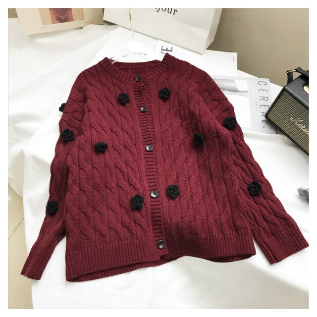 High Quality Women Winter Embroidered Floral Cardigan Sweater Outwear Knit Female Clothes Christmas Luxury-1