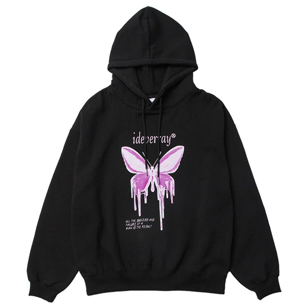 Hoodie Men Purple Gradient Butterfly Letter Printed Pullover Winter Oversize Hip Hop Fashion Harajuku Sweatshirt Winter-0