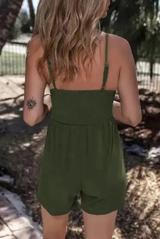 Ribbed Romper - Moss Green Spaghetti Straps-1