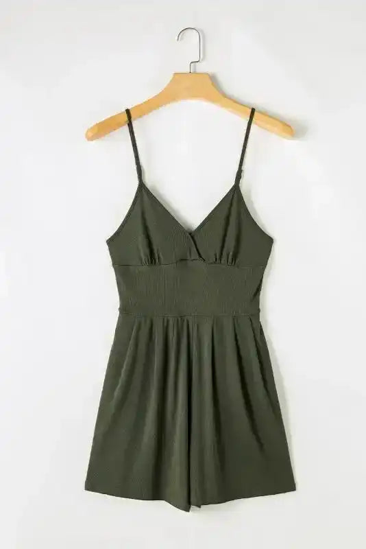 Ribbed Romper - Moss Green Spaghetti Straps-3