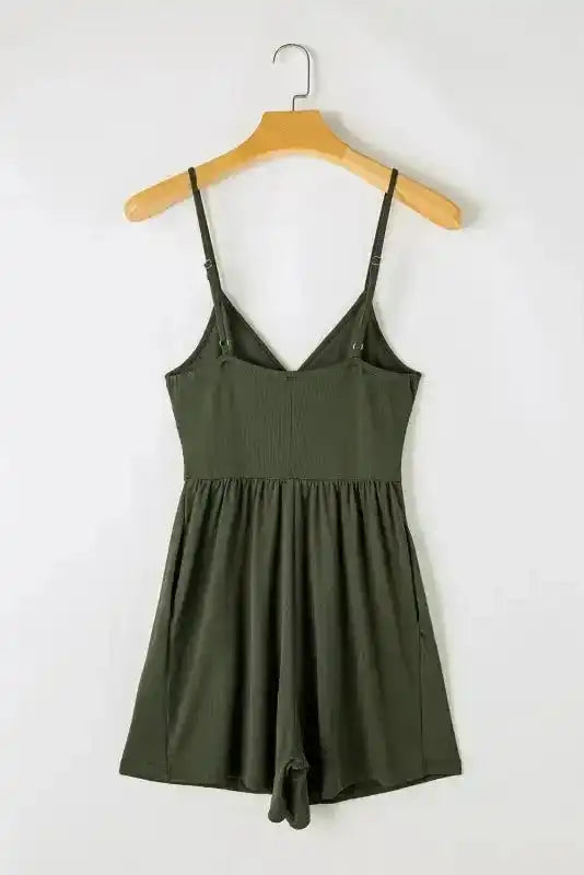 Ribbed Romper - Moss Green Spaghetti Straps-4