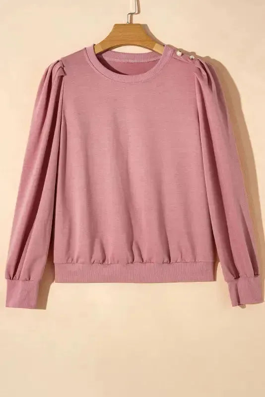 Rose Tan Button Tab Detail Long Sleeve Top-4