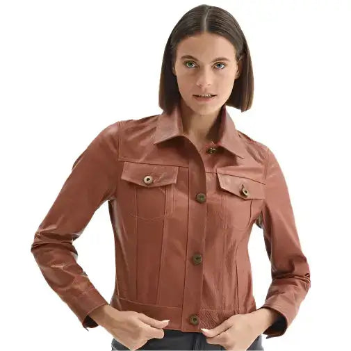 Women's Whiskey Western Leather Jacket-0