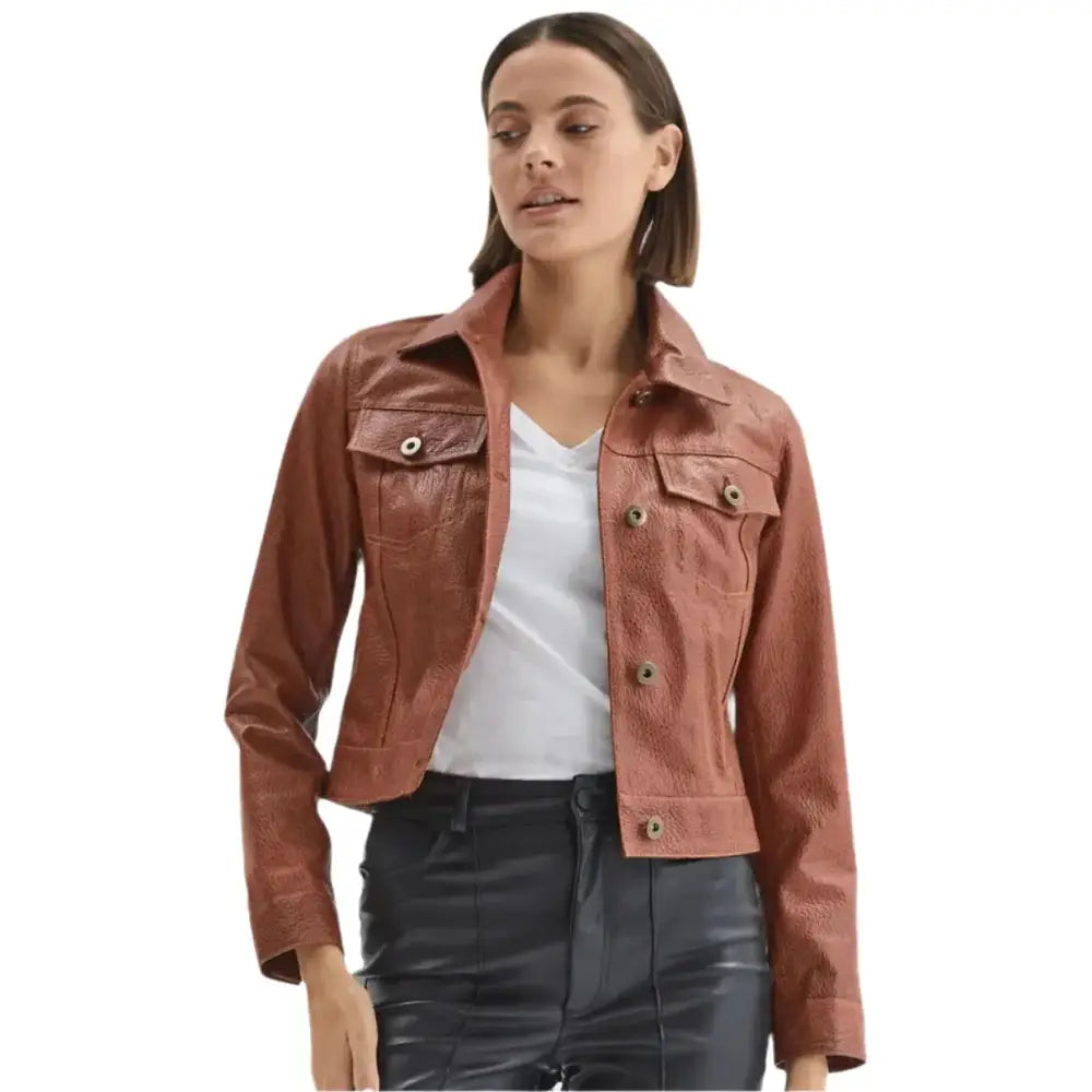 Women's Whiskey Western Leather Jacket-2