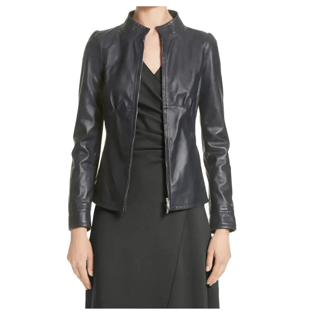 Women’s Lambskin Leather Biker Jacket-0
