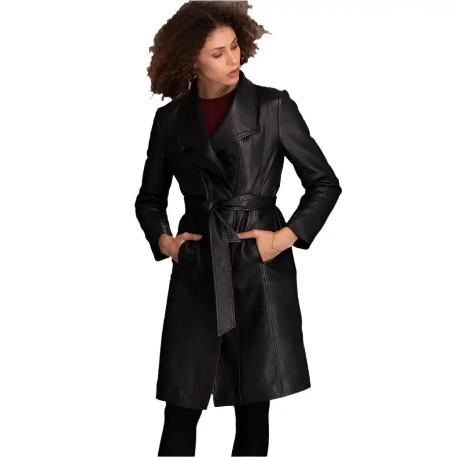 Women's Black Lambskin Leather Coat-0