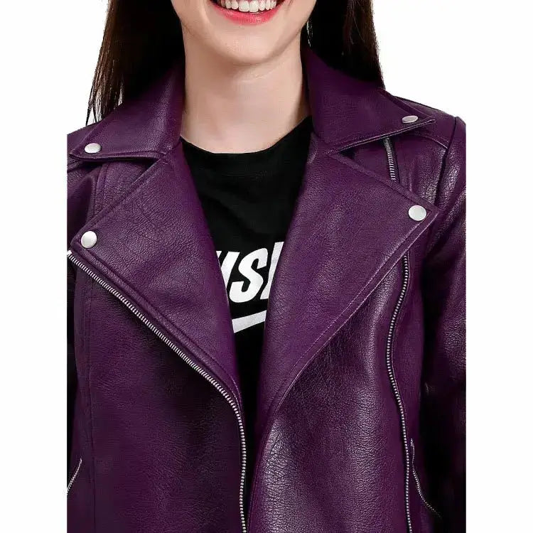 Women's Purple Leather Biker Jacket-2